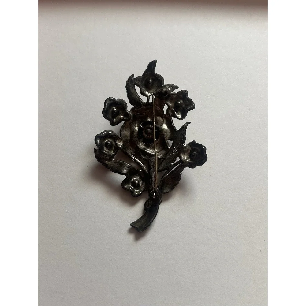 Silver Tone Flower Brooch Pin - Metal with Gold Tone Accents - Floral Theme